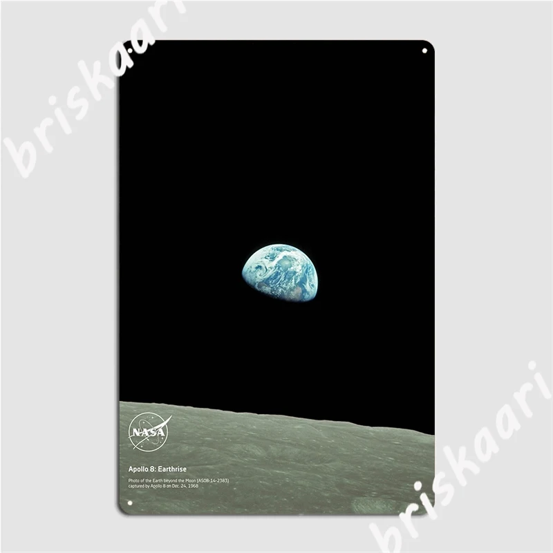 Apollo 8: Earthrise Poster Metal Plaque Wall Decor Garage Club Design Club Tin Sign Poster