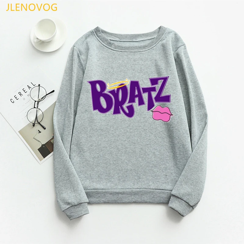 

purple bratz Pink lips gray sweatshirt women autumn winter hoodies femme velvet thickening coat tracksuit drop shipping