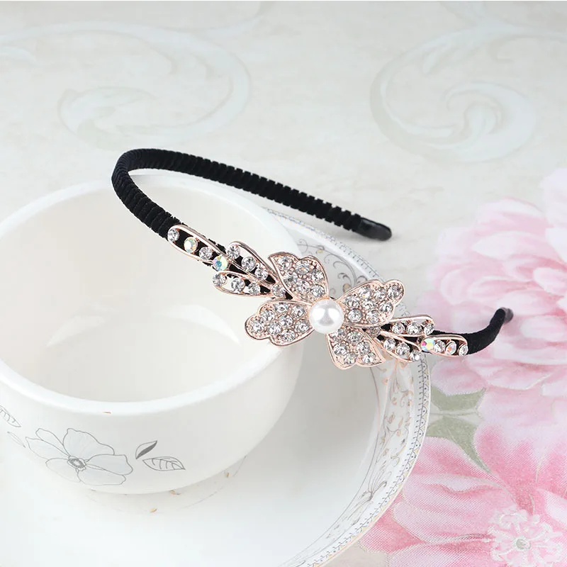 Chinese Pearl 925 Silver Acrylic Headbands Hairbands Luxury Handmade Rhinestone Bridals Hair Accessories Hair Hoops Jewelry