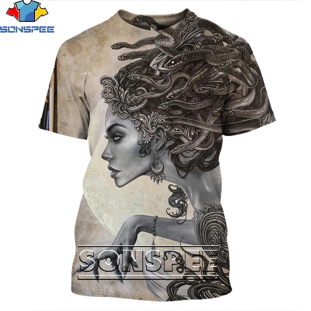 

SONSPEE Mythology Sexy Medusa Shirt 3D Printing Men's and Women's Summer Harajuku Funny Men's Oversized T-shirt Kids T-shirt Top