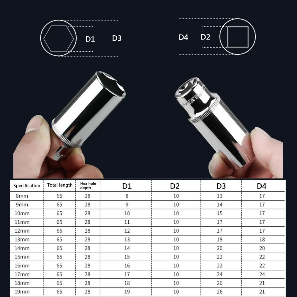 1Pcs 3/8-Inch 10Mm Cr-V ลึก6จุดซ็อกเก็ตสำหรับ Heavy-Duty เครื่องมือยานยนต์ซ่อมแซมในครัวเรือนการบำรุงรักษา