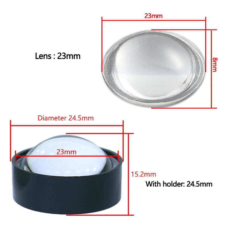 10pcs 1W 3W 5W LED Lens 60 Degree 23mm 24.5mm Optic Grade PMMA Lenses semi-circle Plano-convex For DIY High Power Light Lamp