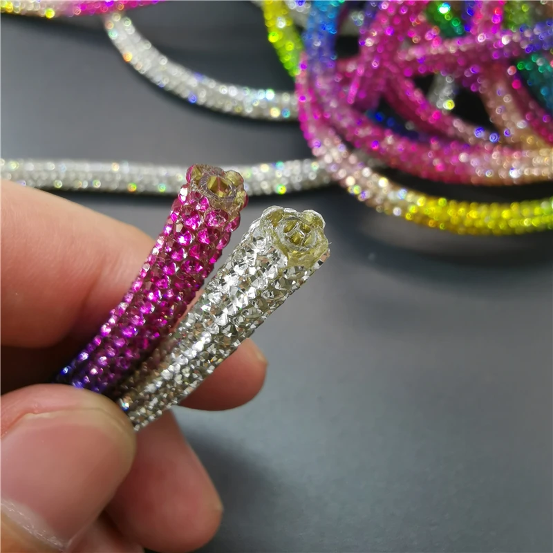 9COLORS 50cm length 6mm Shiny rhinestone tube Rope chain with empty hot melt hose Bridal Applique For Jewelry Making