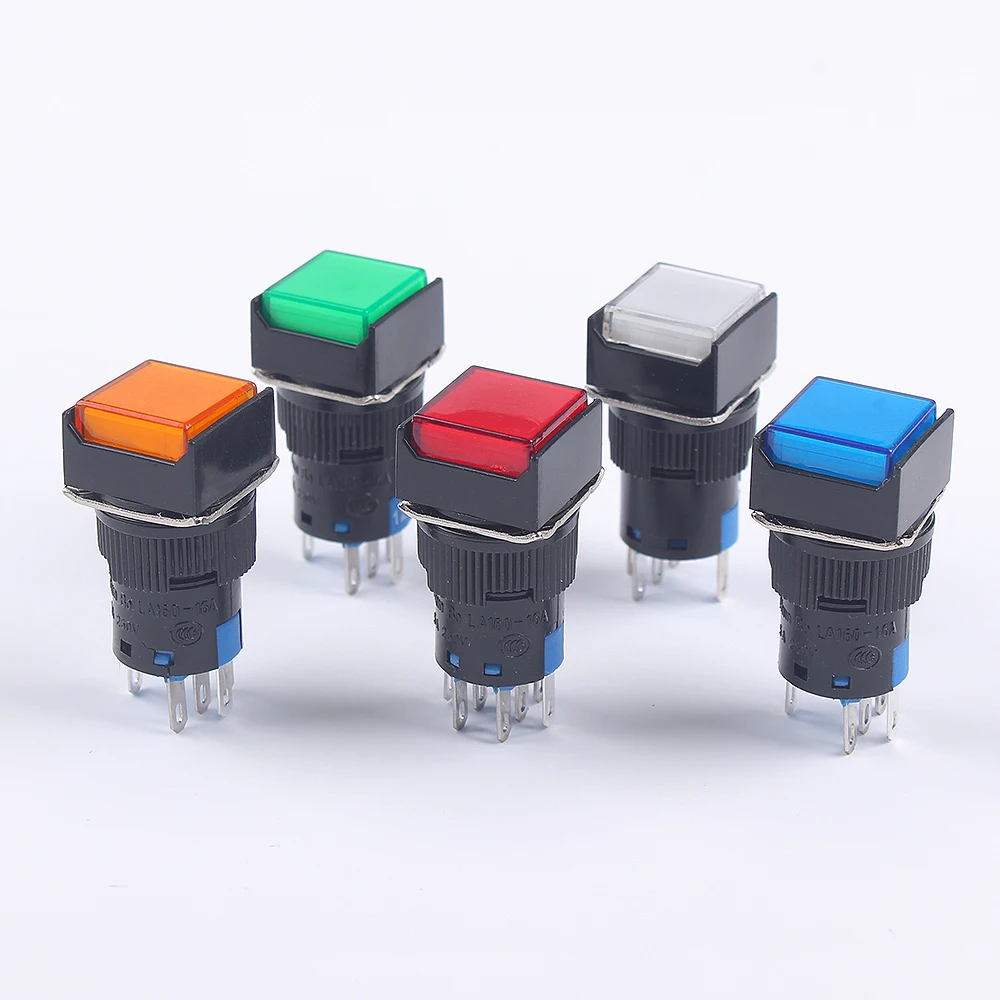 16MM 1NO1NC/2NO2NC Latching Lock Momentary Reset Plastic Push Button Switches Square Rectangle Round Head With Light No light