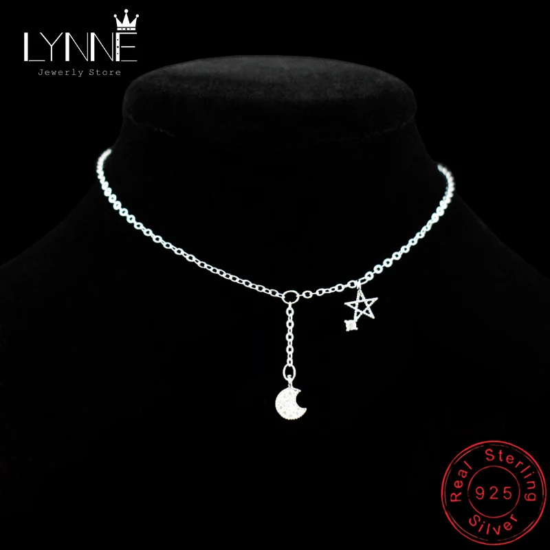 Nowe mody 925 Sterling Silver Star & Moon wisiorek z cyrkonią bransoletka na kostkę konstelacji Symbol łańcuszek na kostkę kobiety i dziewczyna biżuteria prezent