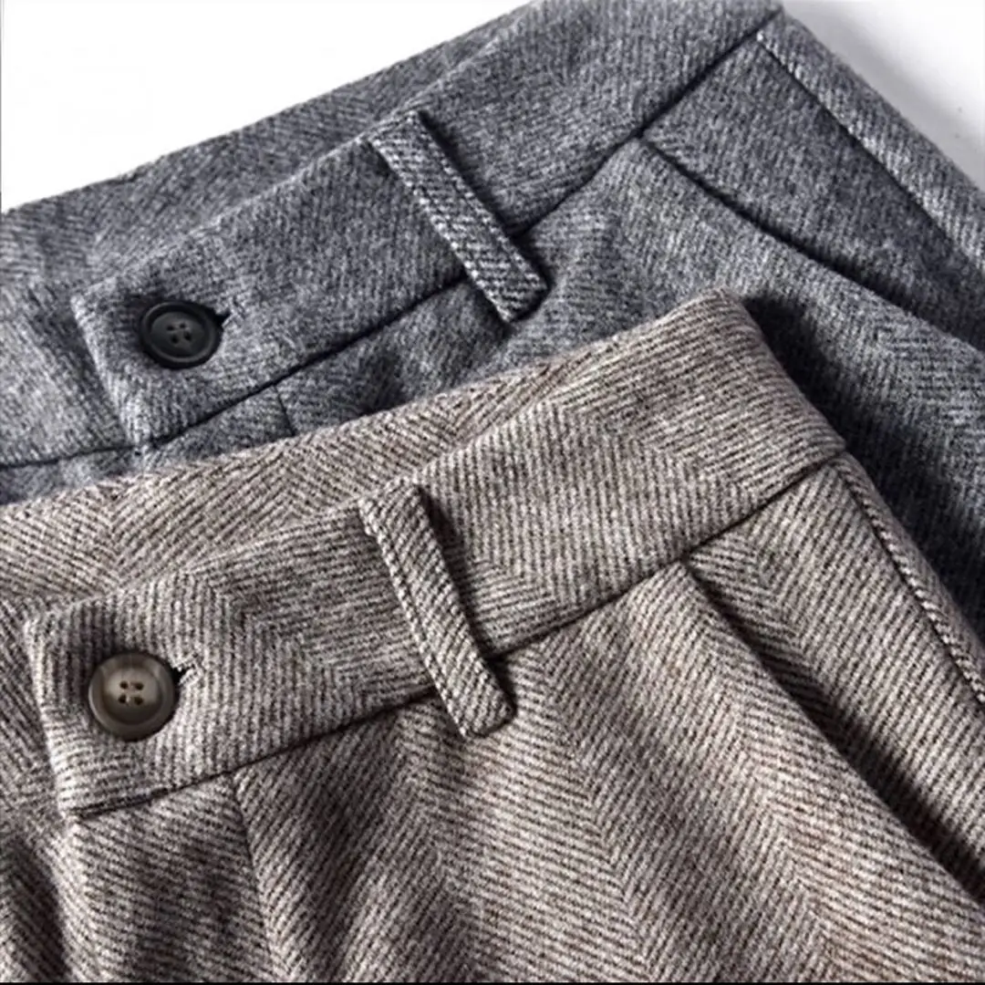 Women's Suit Pants Herringbone Autumn and Winter Small Leg Fabric High Waist Radish Pants Thicken Tweed Office Lady Harem Pants