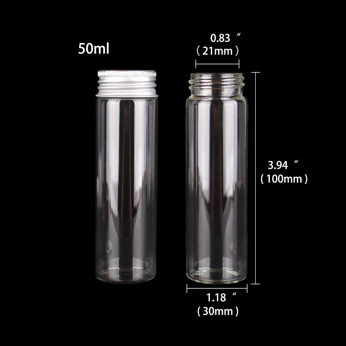 12 pieces 50ml Glass Candy Bottles Jars with Aluminum Top Lids Empty Spice Pill Container 30*100mm for Wedding Favors