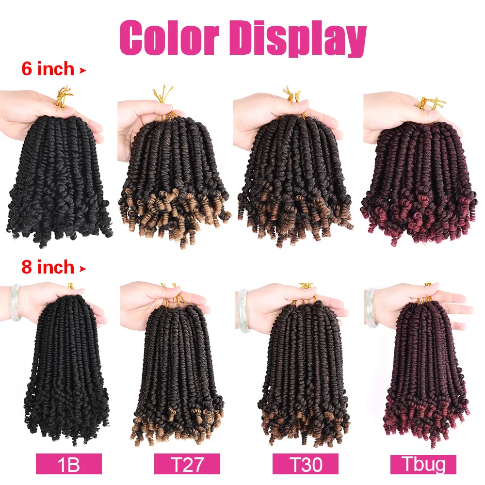 Silike Synthetic Spring Twists 8 inch Crochet Braiding Hair Extensions 6 Inch Crochet Braid Bulk Hair for Black Women