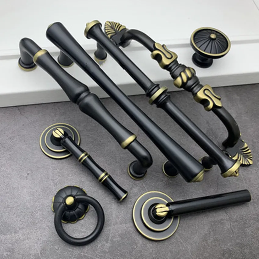 

96 128 192mm retro style black brass wardrobe kitchen cabinet furniture door handle ring Pendant drawer cupboard dresser knob