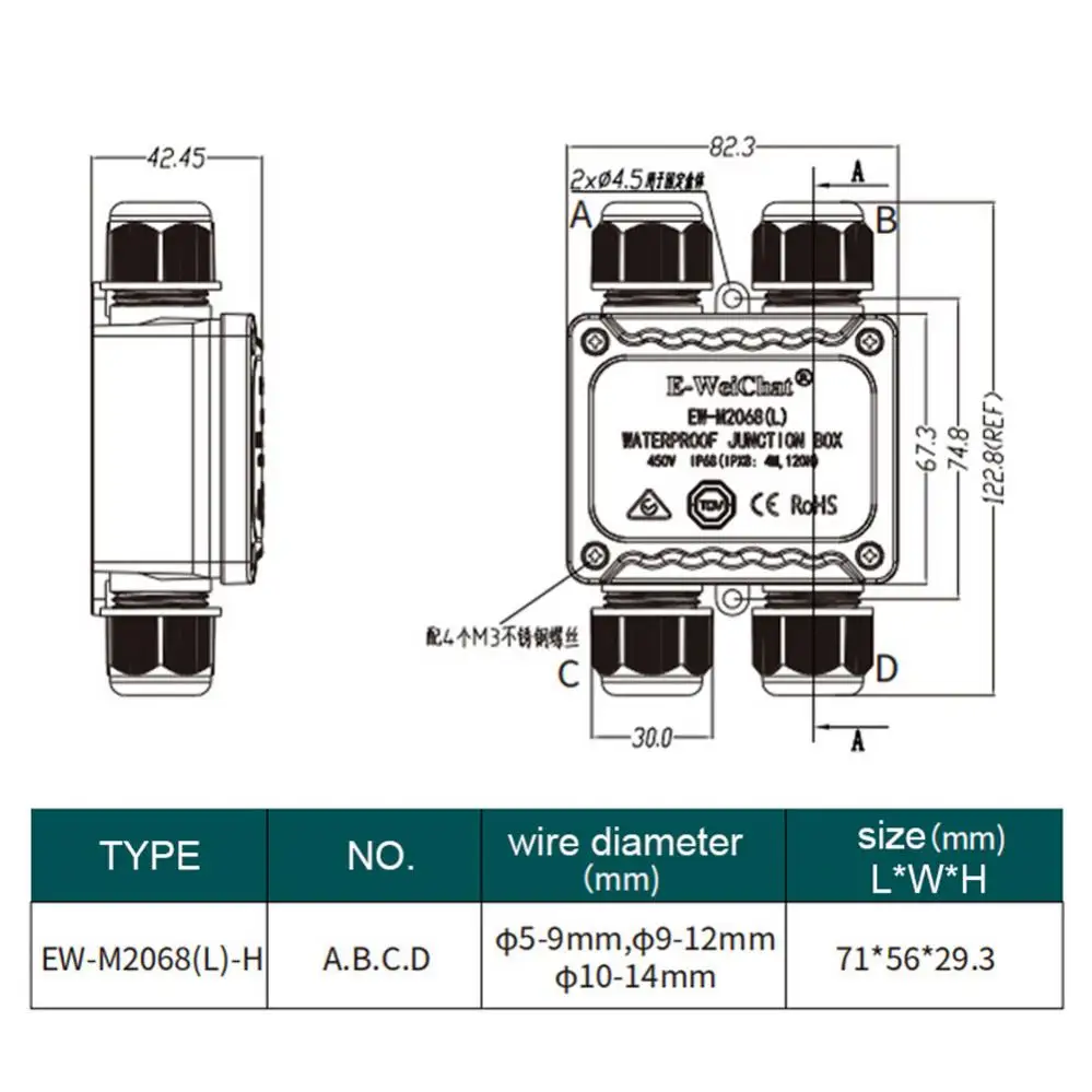 Imagem -03 - Caixa de Junção à Prova d Água Ip68 514 mm Vias Conectores de Cabo Elétrico Externo para Iluminação de Led Conector Selado