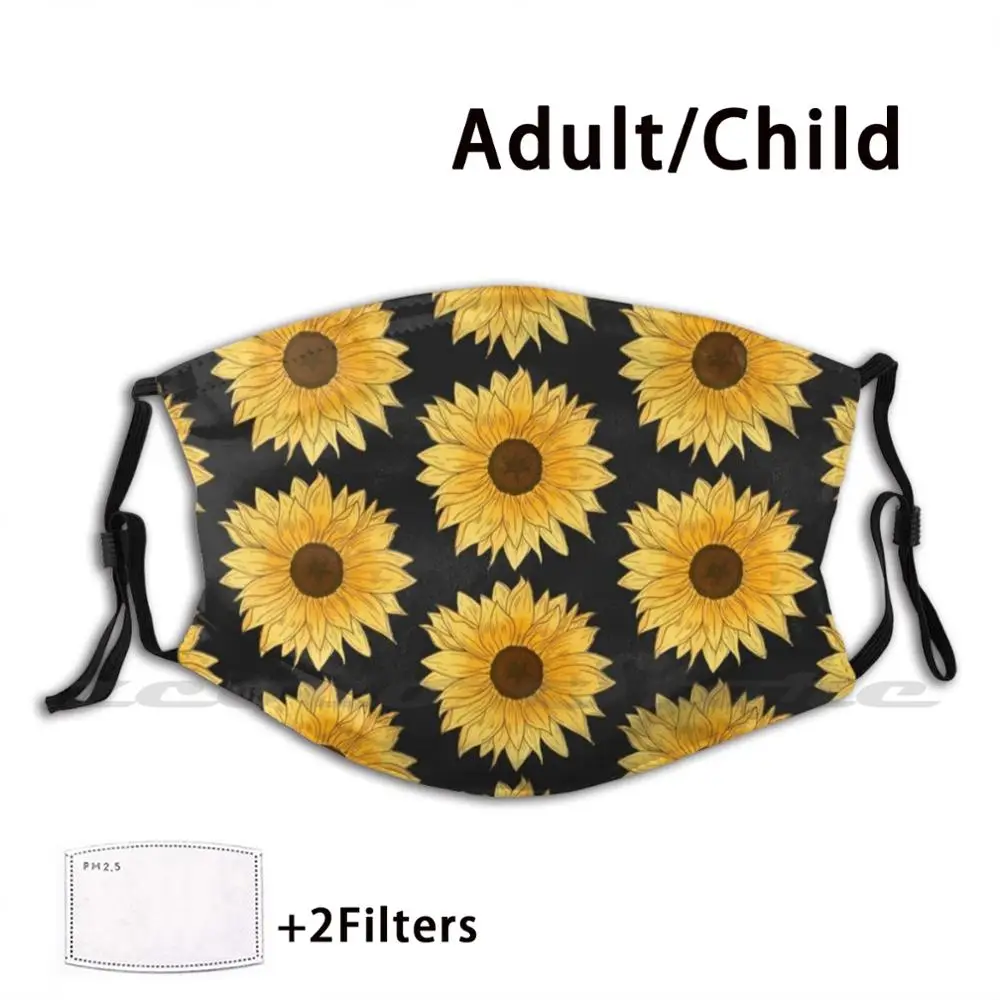 Sunflower Custom Pattern Washable Filter Pm2.5 Adult Kids Mask Sunflower Sun Flower Flowers Petals Summer Spring Cute Yellow