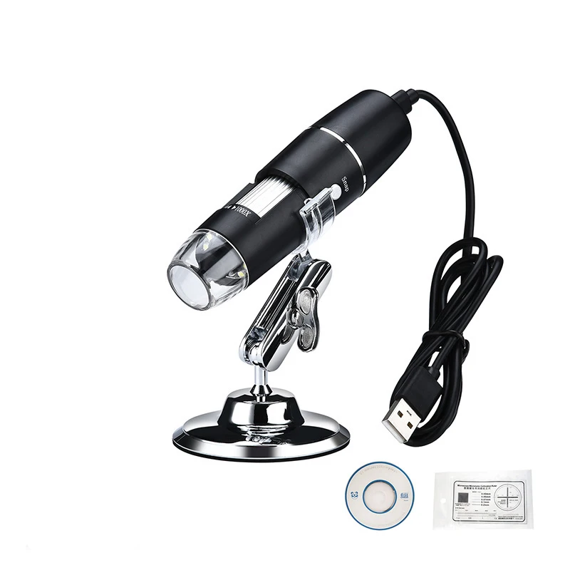 Microscopio Digital portátil de mano, microscopio electrónico con interfaz USB, 8 LED, 1000X, 1600X, con soporte