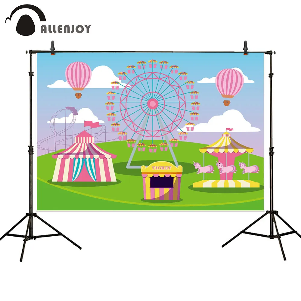 Allenjoy Baby Shower Photography Backdrop Ferris Wheel CCircus Carousel Kid Birthday Party Curtain Hot Air Balloon Banner Decor