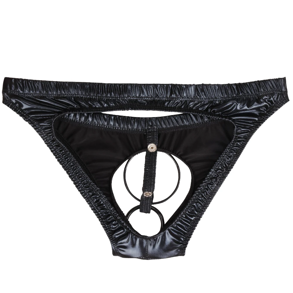 Men Sexy Lingerie Briefs Bikini Thong Underwear Underpants with Penis Hole O-Rings