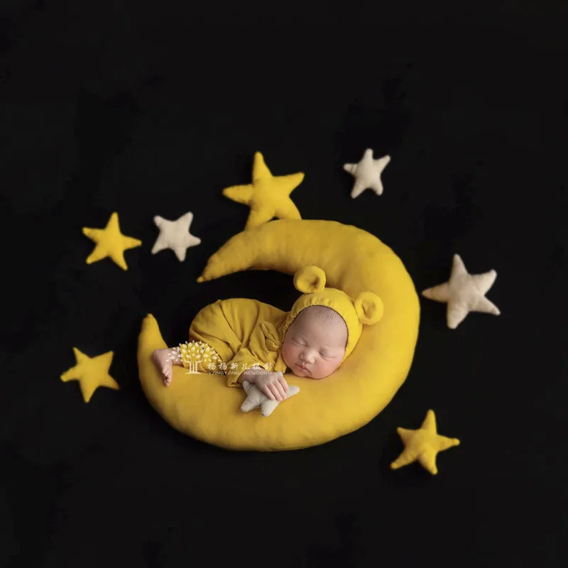 Newborn Photography Props Handmade Wool Felt Star Moon Diy Handmade Baby Jewelry Home Party Decor 5pcs/set