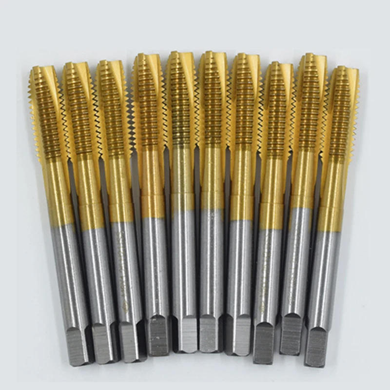 Titanium Coated High Speed Steel Spiral Point Plug Thread Screw Tap Tool Set Forward Chip Ejection Round Shank Taps and Dies