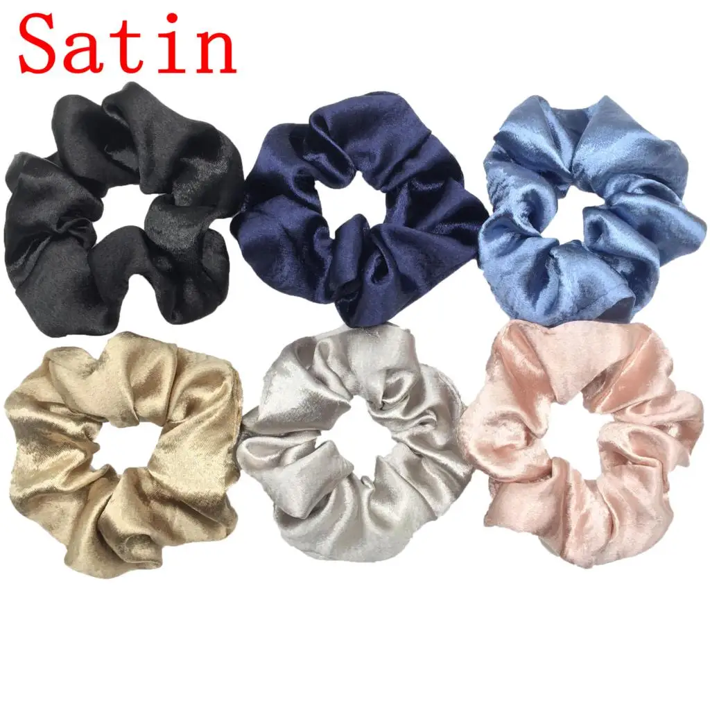 6pcs Hair Scrunchies Headband Elastic Satin Rubber Band Women Gilrs Ponytail Holder Ties Accessories Solid Black Pack Multicolor