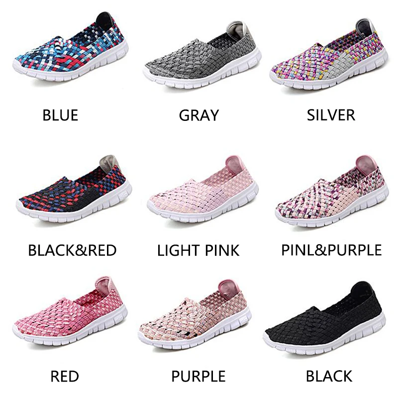 MARSON Women\'s Flats Female Casual Shoes Woman Sneakers Ladies Jogging Shoe Weave Breathable Walking Plus Size 35-42 Nine Colors