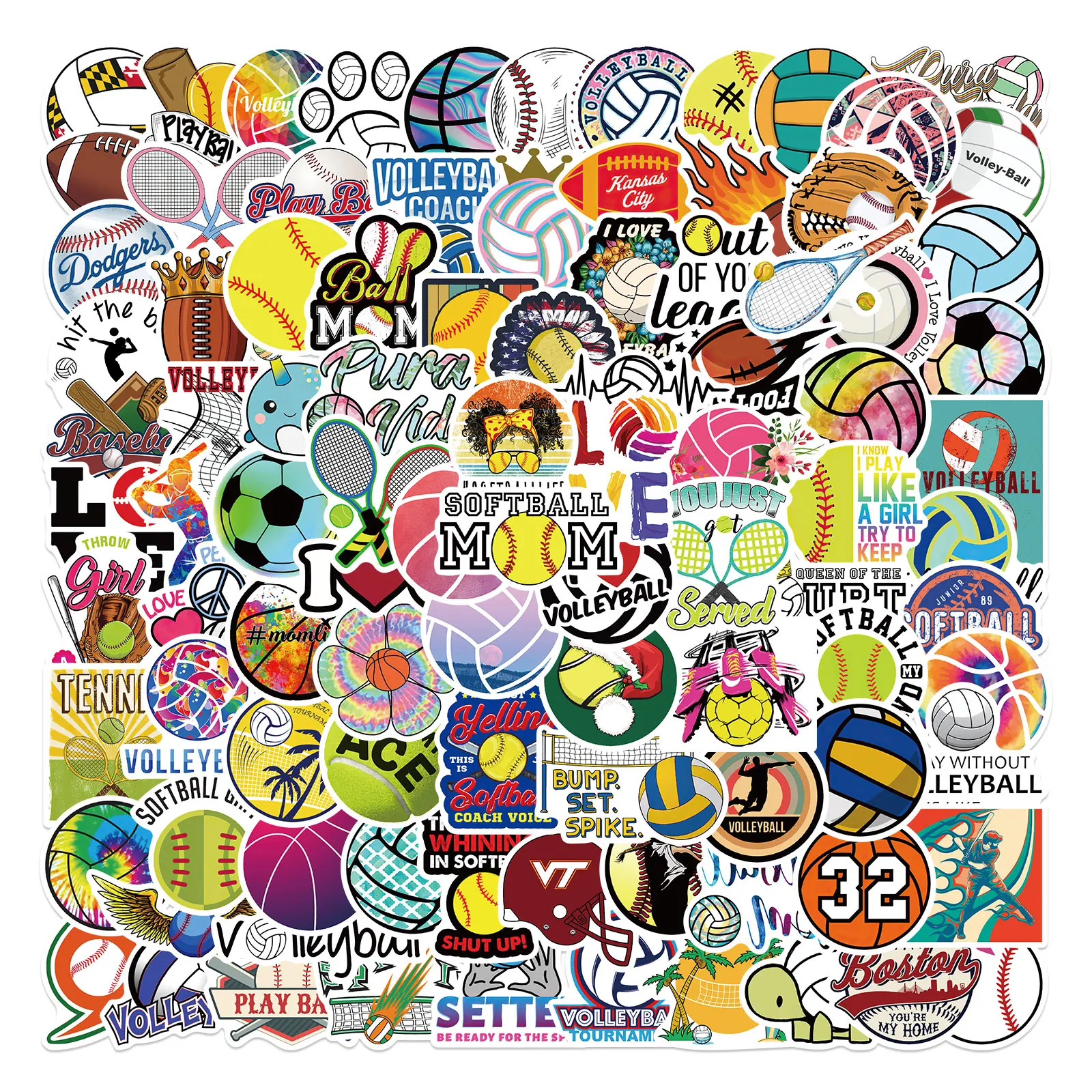 50/100PCS Sports Volleyball Softball Soccer Ball Stickers for Kid Children Decal Toy DIY Helmet Motorcycle Phone Case Luggage