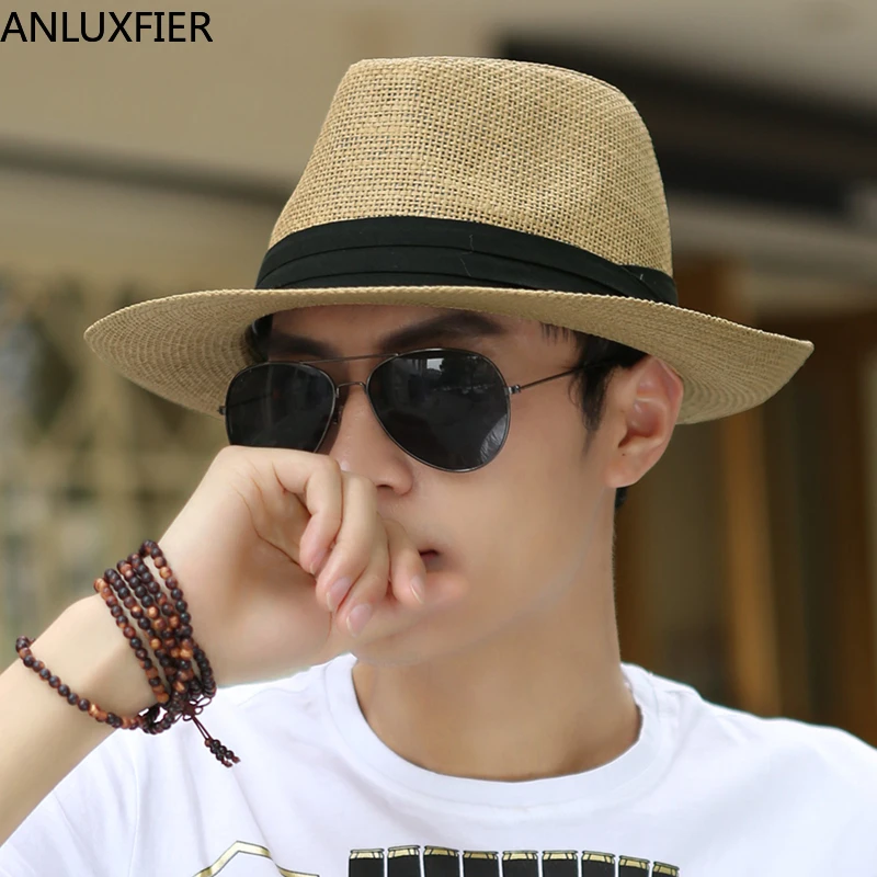 

B-8060 Fashion Man Summer Straw Cap Fedora Travel Sunhat Sea Beach Jazz Cap Sunshade Sunscreen Ventilation Male Fishing Hat