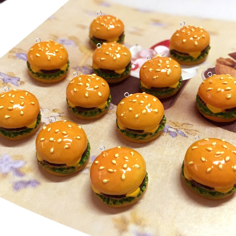 10Pcs Cute Mini Resin Hamburger Sandwich Charms Pendants Patch For DIY Earrings Key Chains Fashion Jewelry Making P111