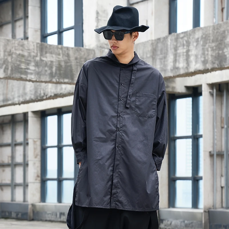 Men's New Dark Personality Simple Collar Leisure Long Youth Fashion Loose Large Size Long Sleeve Shirt