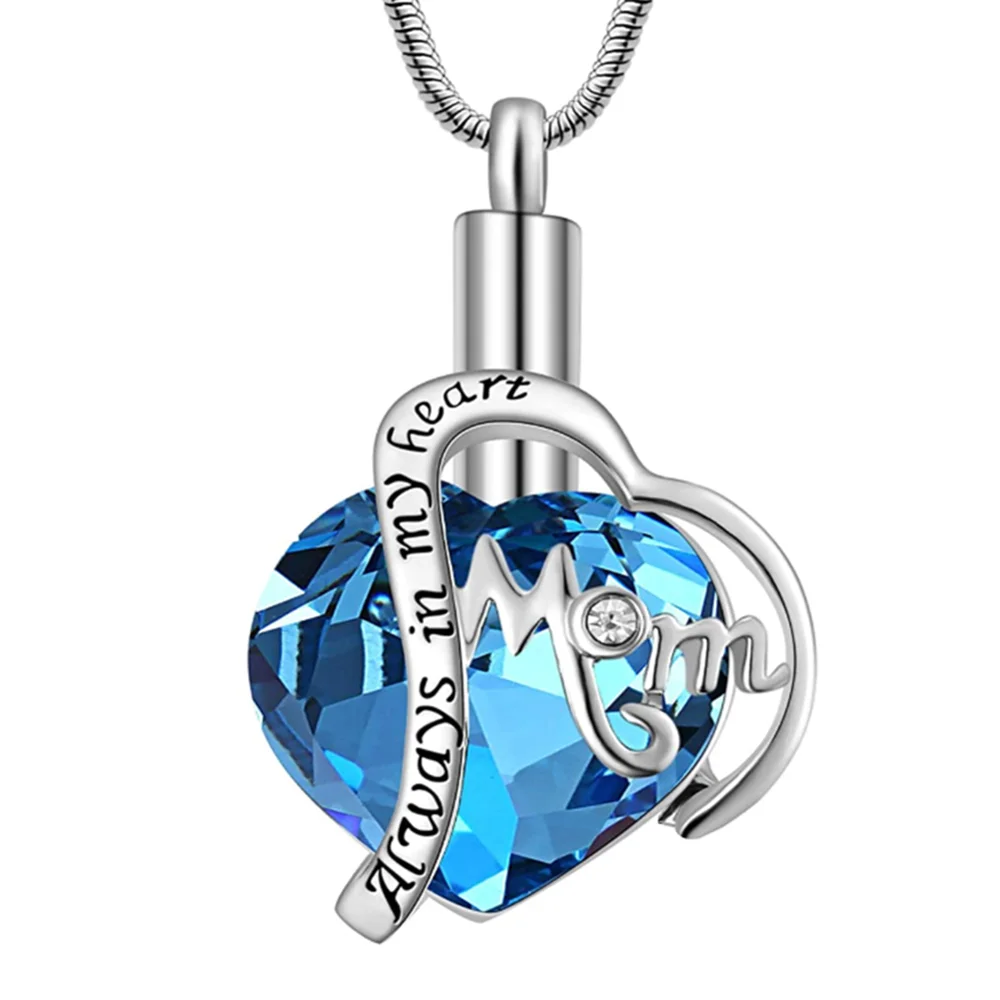 Mom,Dad,Pet Always in My Heart Memorai Keepsake Pendant Ash Urn Cremation Heart Necklace Jewelry