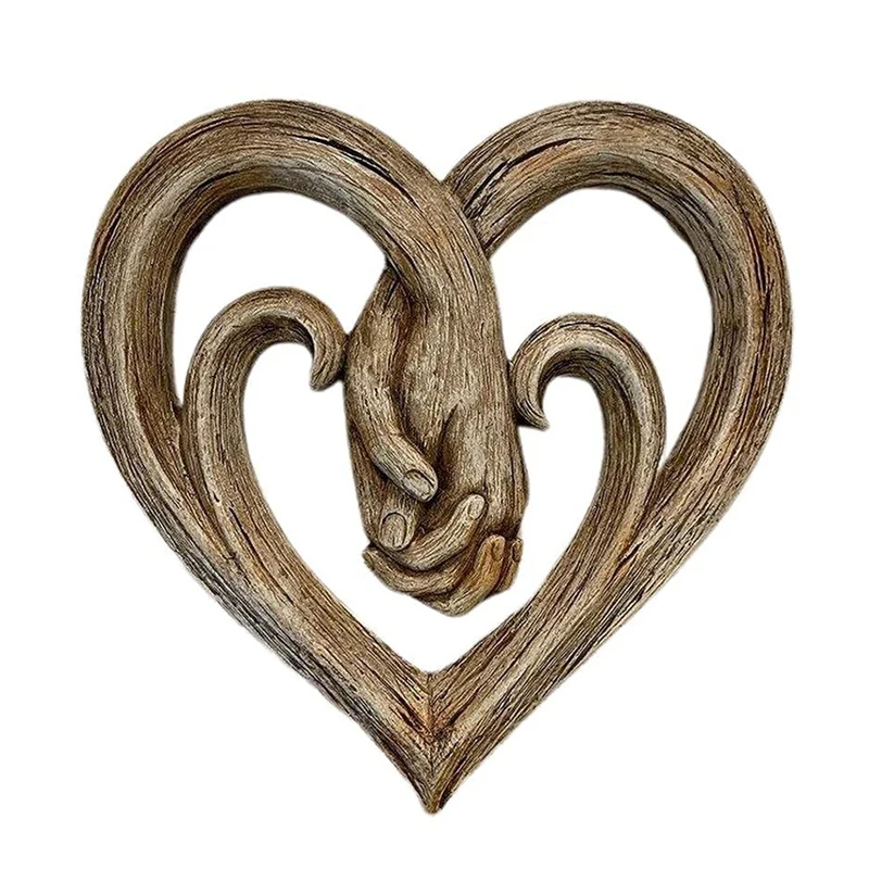 Escultura de decoración de pared con forma de corazón de madera para el hogar y la Oficina, arte colgante de sacudida de manos, estatua artesanal, nuevo