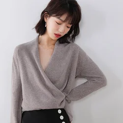 Women's 100% Pure Wool Knitted Sweaters, V-Neck, Standard Cashmere Knitwear, Female Jumpers, New Fashion, Hot Sale, Winter