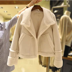 2024Autumn Winter Women New Korean Short Faux Deerskin Wool Lamb Wool Coat Female Fashion Thick Warm  Clothing Jacket Trend A701