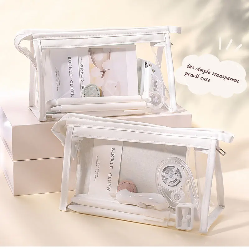 

Cute Transparent PVC Waterproof Pencil Bag Student Kawaii Pencil Case School Office Supplies Stationery Organizer Large Capacity