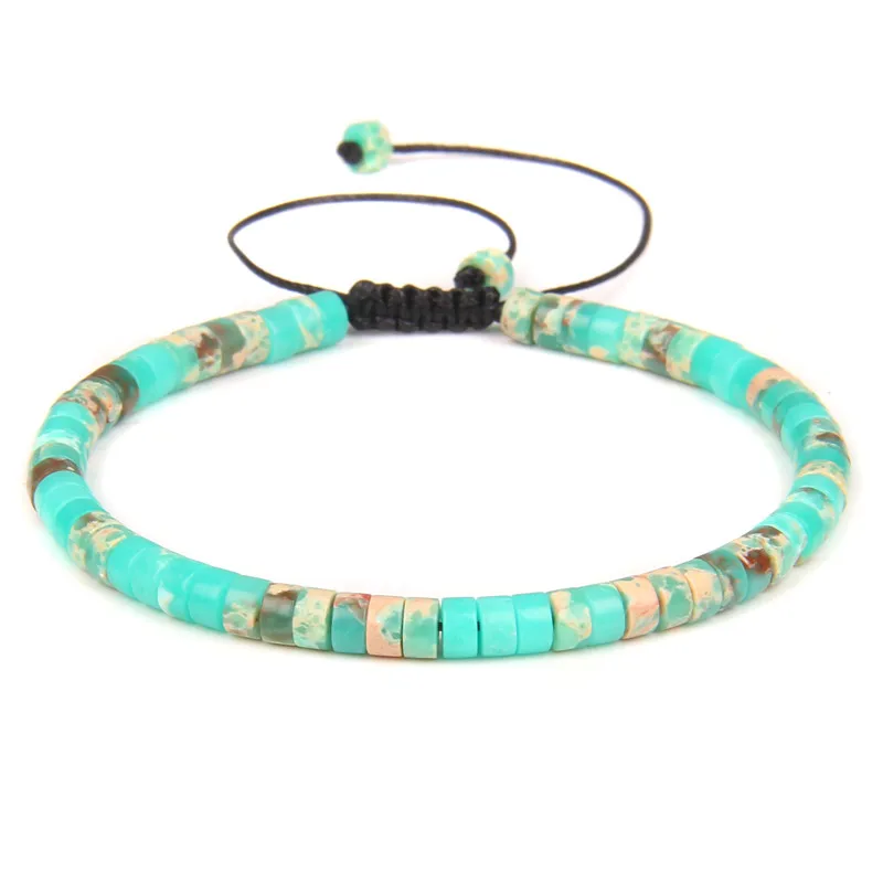 Natural Stone Flat Beads Bracelet Imperial Stone Braided Bracelet for Women Men Handmade Minimalist Yoga Jewelry Adjustable