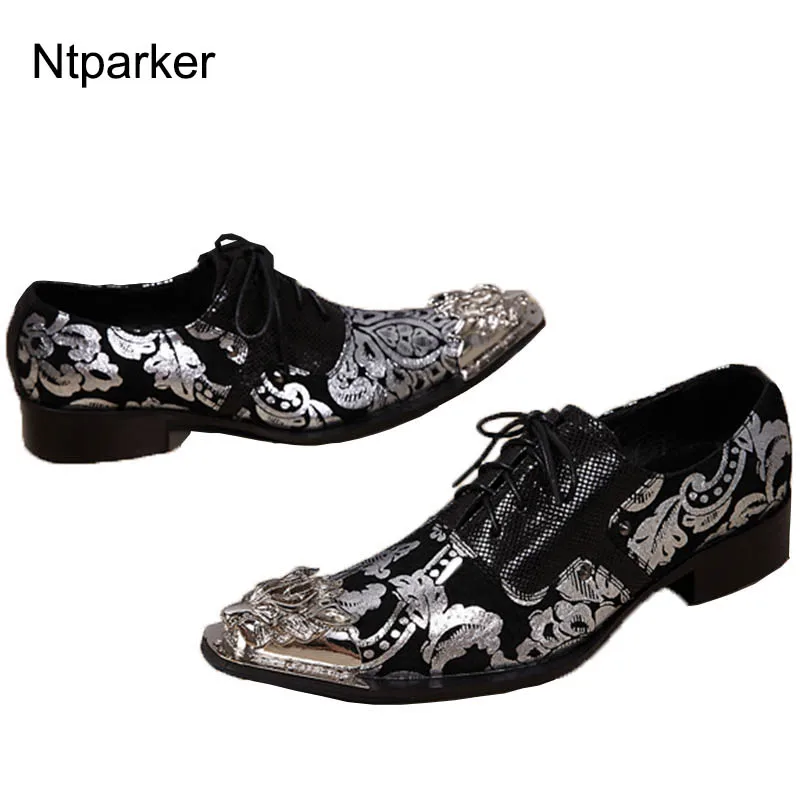 

ntparker Business Dress Shoes Men Italian Style Lace-up Men's Genuine Leather Shoes with Personality Iron Pointed Toe, EU38-46