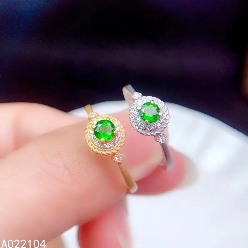 

KJJEAXCMY fine jewelry 925 sterling silver inlaid Natural Diopside women vintage popular round adjustable gem ring Christmas