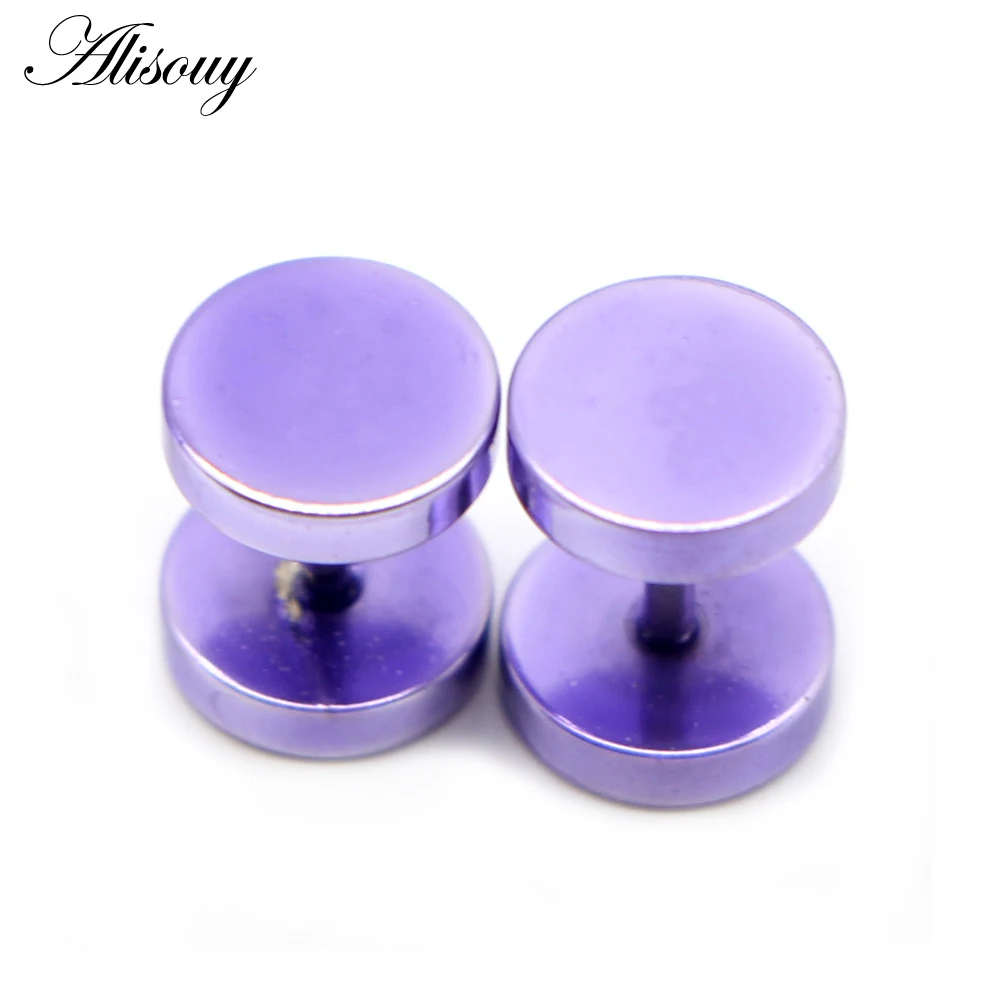 Alisouy 2pcs Gothic Stainless Steel Barbell Round Stud Earrings For Women Men Dumbbell Pierceing Earrings Punk Fashion Jewelry