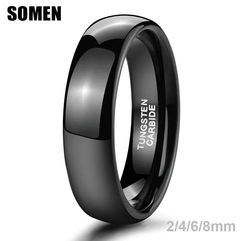 Somen Classic 2/4/6/8mm Dome czarny pierścionek z węglika wolframu polerowany dla kobiet pierścionki zaręczynowe obrączka biżuteria anillos mujer