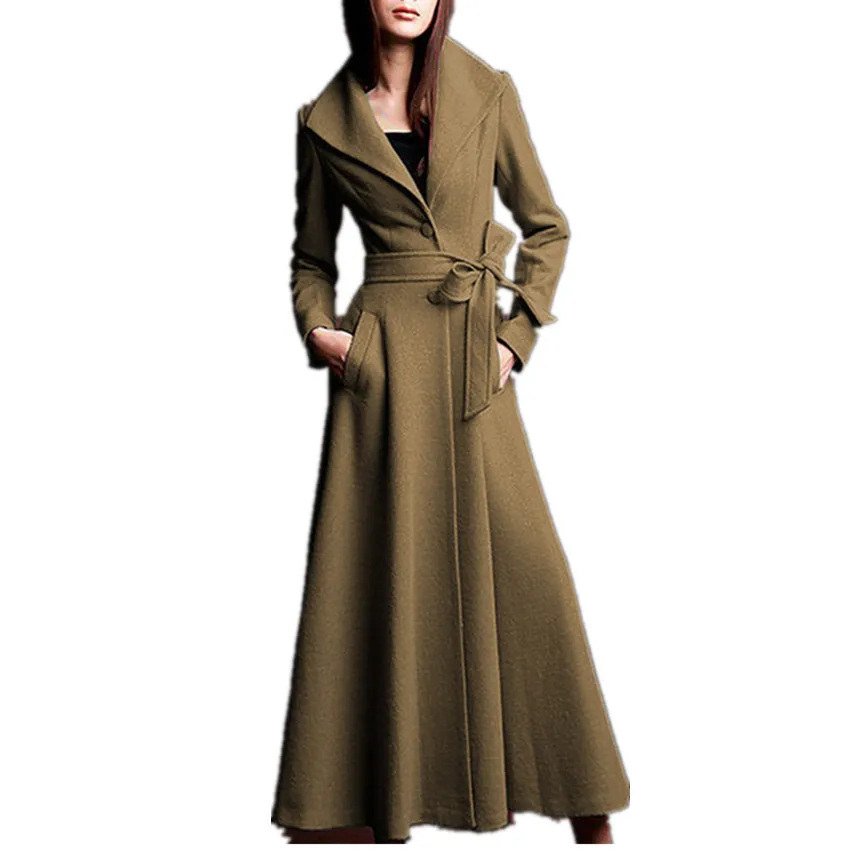 

X-long fashion woolen coat women lapel slim office lady winter warm wool blends overcoat