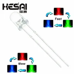 100PCS/lot F3 3mm Fast/Slow RGB Flash Red Green Blue Rainbow Multi Color Light Emitting Diode Round LED Full Color
