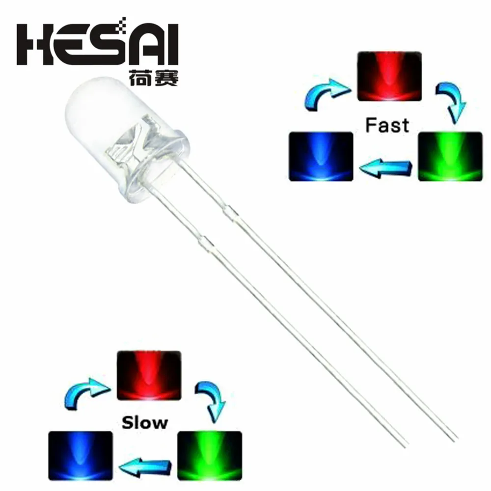 100 sztuk/partia F3 3mm szybki/wolny RGB błysk czerwony zielony niebieski tęcza wielokolorowa dioda emitująca światło okrągła dioda LED w pełnym kolorze