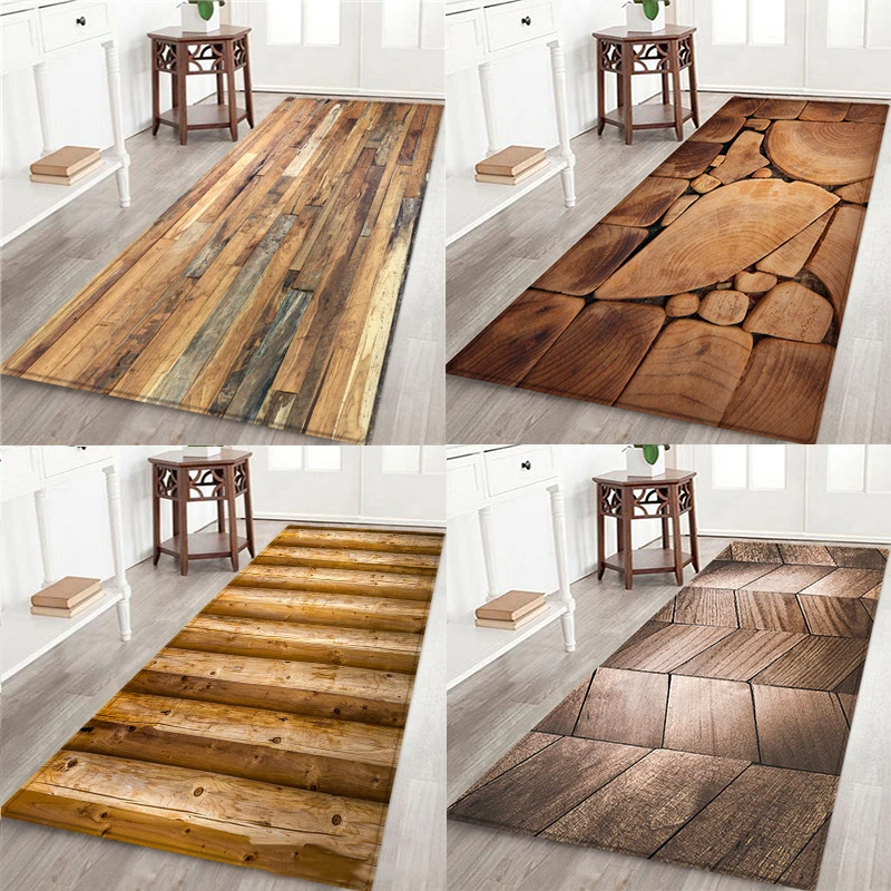 Geometric Wood Grain Kitchen Mat Floor Mat Carpet Door Mats Entrance Non-Slip Floor Rug For Living Rooms Kitchen Rug Carpet