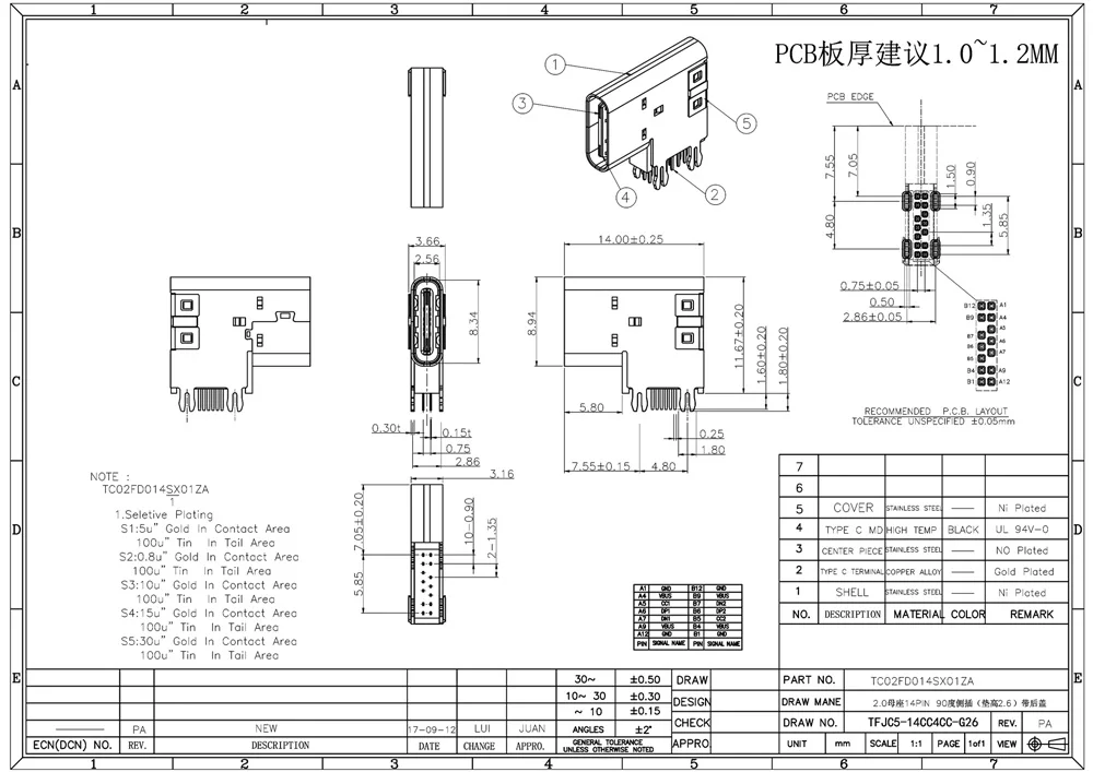 2pcs 5pcs Type-c 14 Pin Plug-in DIP Power Strip Mount High Quality Female 90 Degrees USB 3.1 Charging Port Jack Socket Connector