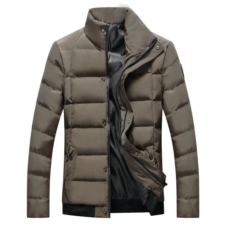 2022 new men's solid color warm cotton jacket fashion casual jacket stand collar zipper cotton jacket