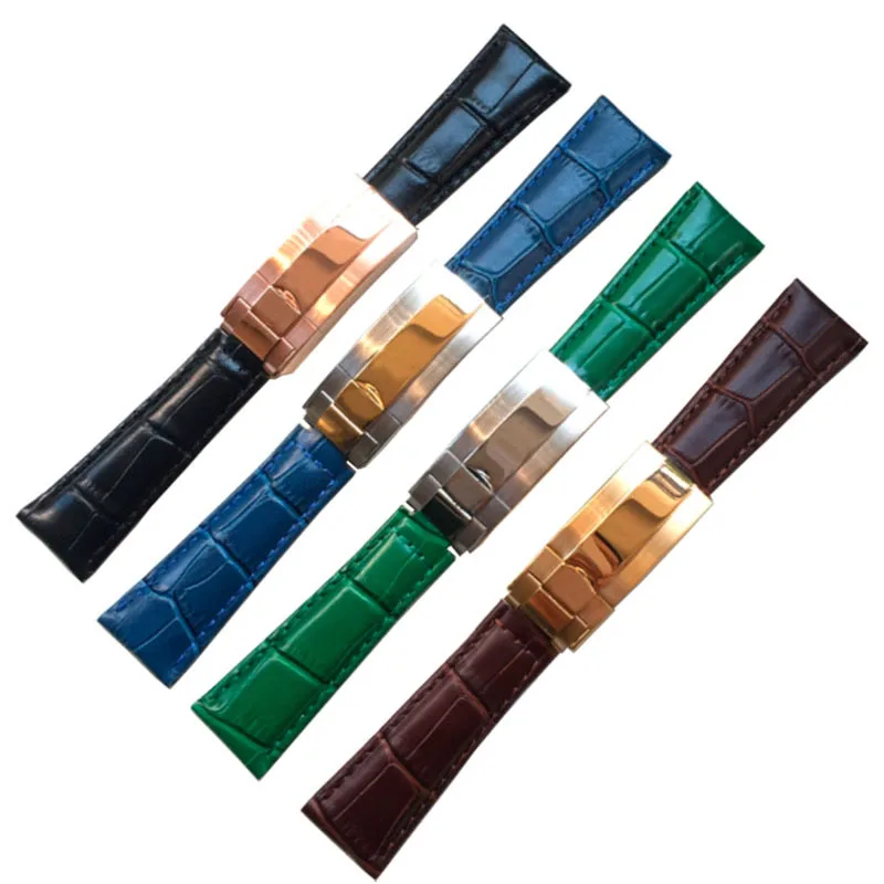 20mm New Watchbands Bracelet For Rolex Daytona Submariner Watch Men Deployant Clasp Strap Genuine Leather Watch Band Belt