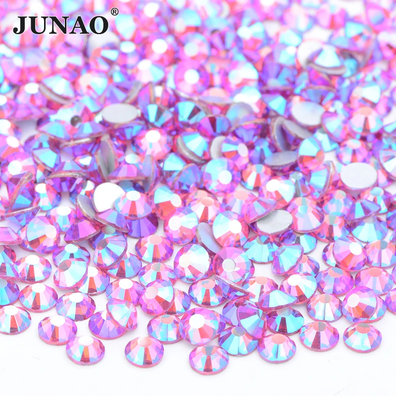 JUNAO SS16 SS20 Glitter Rose AB Glass Nail Strass Flat Back Crystal Stones Applique Non Hotfix Strass per artigianato di abbigliamento fai da te