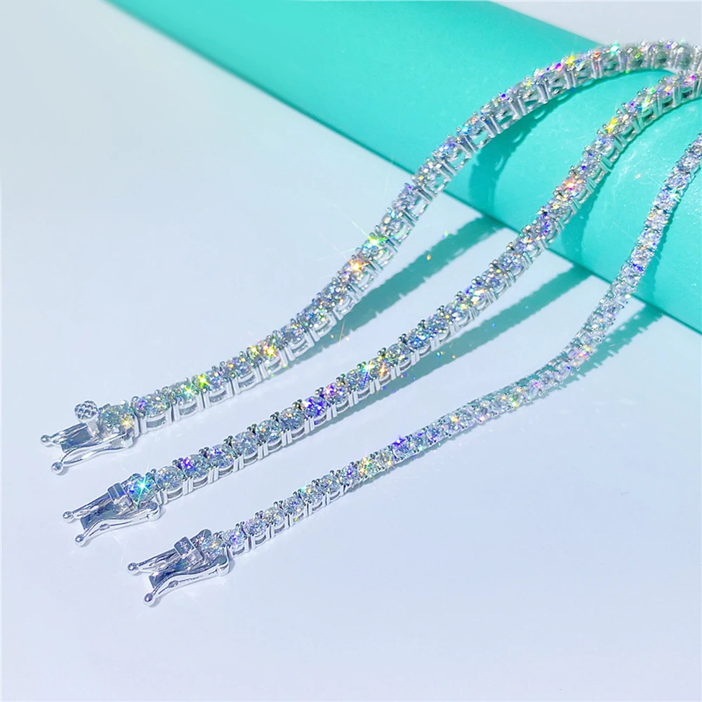 

4mm D Color Moissanite S925 Tennis Chain Necklace Real Diamond Pass Tester Iced Out Necklaces For Women Men High-End Jewelry