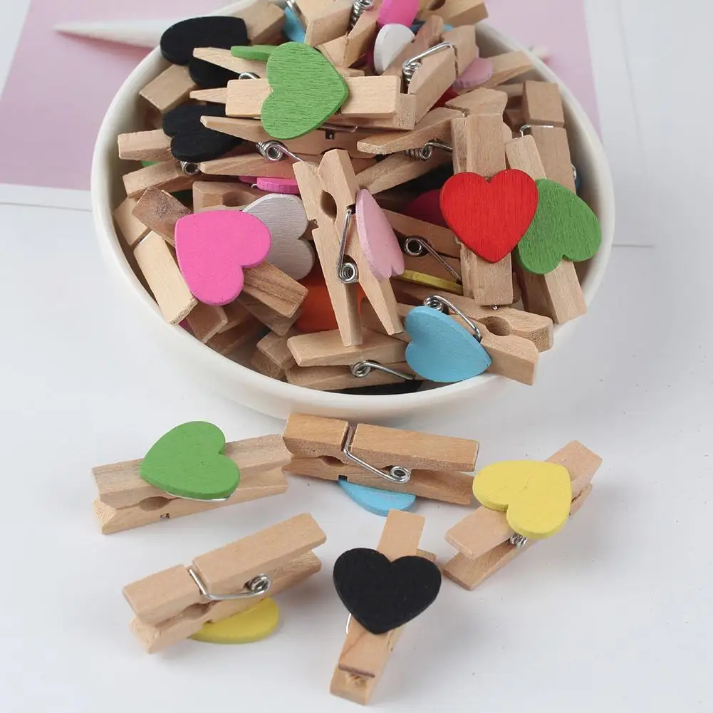 50Pcs Heart Wooden Clothespin Photo Paper Peg Pin Craft Postcard Clip Home Decor Heart-Design Photo Paper Peg School supplies