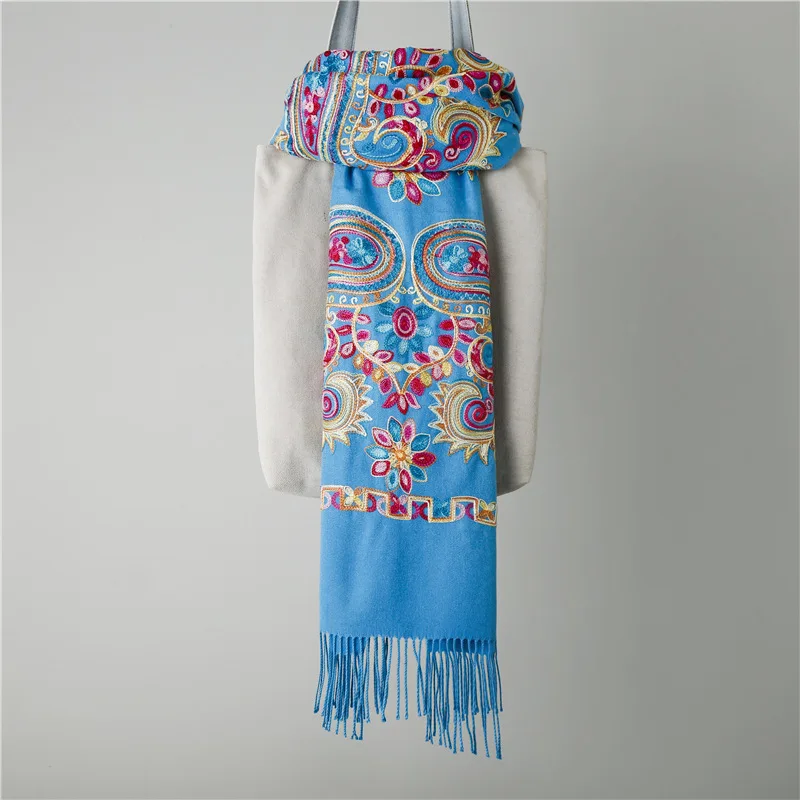 Brand New Women Embroider Flower Pashmina Cashmere Scarf Winter Warm 200*70cm Tassels Scarf Oversize Shawl Fashion Shawl Scarves