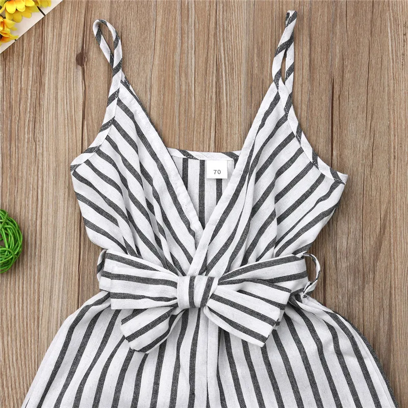 Summer Infant Baby Girl Striped Romper Clothes Sleeveless V-Neck Strap Jumpsuit Casual Outfit Playsuit