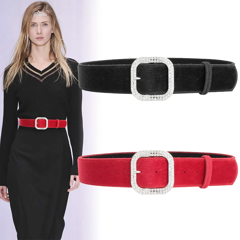 Women Cover Wide Waistband Fashion Simple Decorative Skirt Coat Sweater Suit Waist Belt crystal Red Black Pin buckle Belt