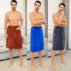 Wearable Microfiber Bathrobe Man Large Bath Towels for Adults Boys Bathroom Soft Coral Fleece Nightgown Shower Towel Robe Ropa